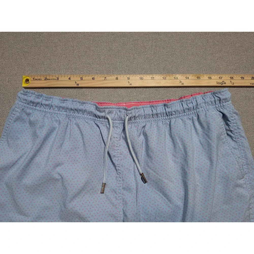 Peter Millar Men's Light Blue Paisley Swim Trunks Drawstring Pockets XL